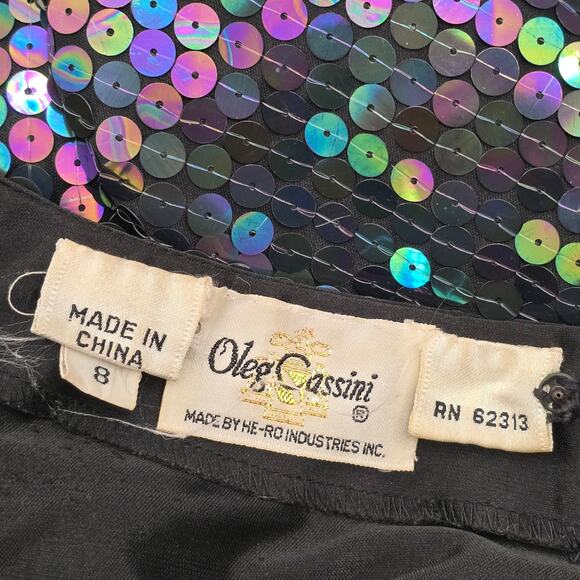 Oleg Cassini Vintage Sequin Dress Sz 8 Iridescent Open Back Cocktail Party Glam - Picture 8 of 10
